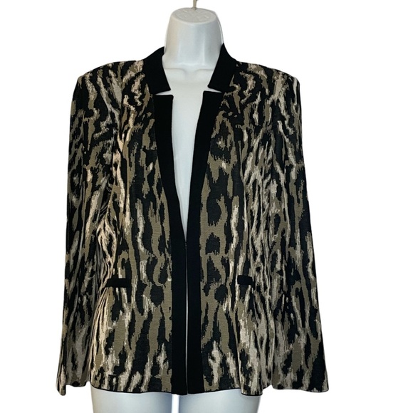 Ming Wang Knit Jacket with Notch Collar in Black Tan Cream Animal Print Size M - Picture 1 of 11
